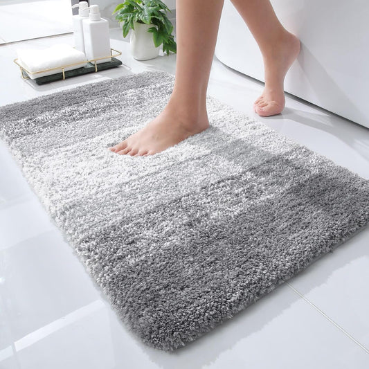 OLANLY Bathroom Rugs - Extra Soft Microfiber Mat with Rubber Backing | Quick Dry, Machine Washable, 24x16, Light Grey