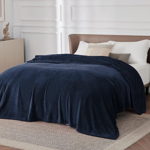 Bedsure GentleSoft Fleece Blanket - Cozy Navy Blue Plush King Size Blanket, 102x96 Inches
