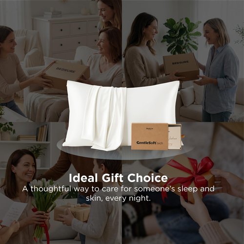 Bedsure Cooling Pillow Cases, Softer Than Silk Pillow Cases, White Silky Pillowcases Queen Set of 2 with Zipper, Infused 3% HA & Ceramides to Hydrate Skin, Gifts for Women, 20"x30"