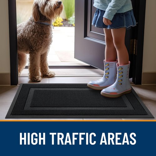 OLANLY Front Door Mat Indoor Outdoor Entrance, Waterproof All-Season, All-Weather Doormat, Sturdy Natural Rubber, Low Profile, Easy Clean Patio Porch Entryway Mat, 59x34, Jet Black