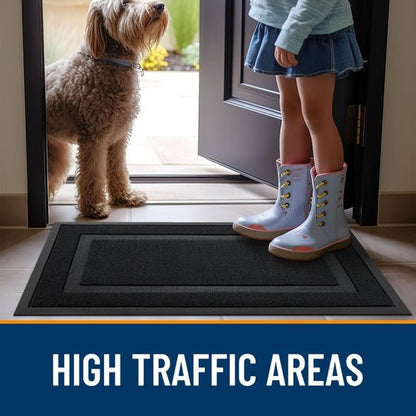 OLANLY Front Door Mat Indoor Outdoor Entrance, Waterproof All-Season, All-Weather Doormat, Sturdy Natural Rubber, Low Profile, Easy Clean Patio Porch Entryway Mat, 59x34, Jet Black