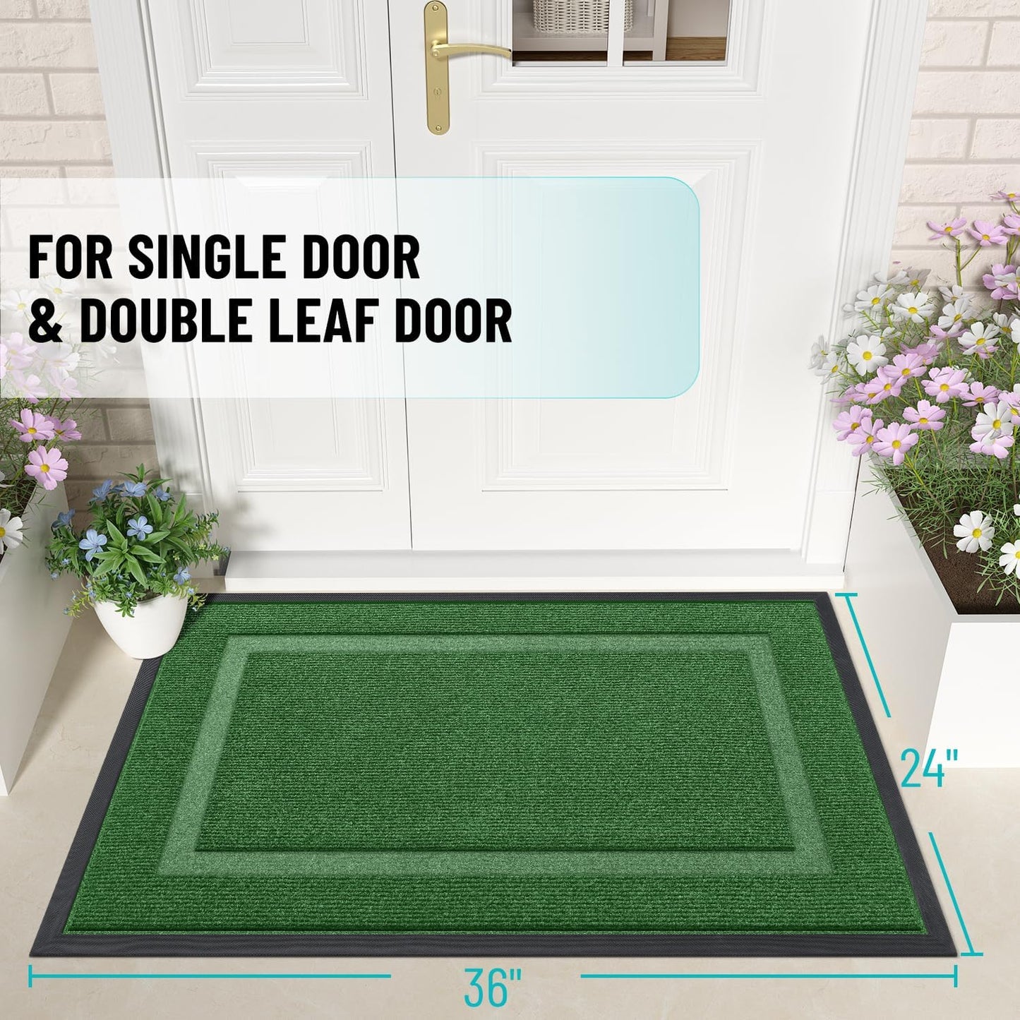 OLANLY Indoor Outdoor Front Door Mat - Waterproof, All-Weather, Easy Clean | 36x24, Green