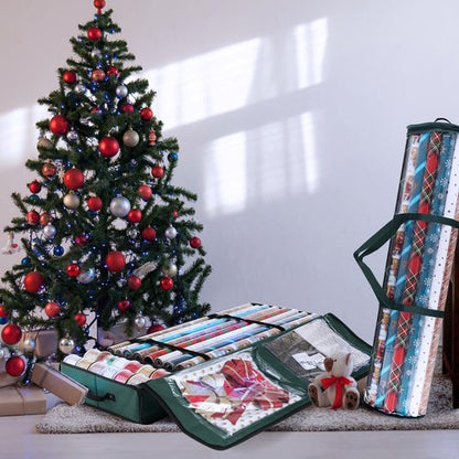 Hearth & Harbor Wrapping Paper Storage Container - Tear-Proof Christmas Bag for 36 Rolls | Green
