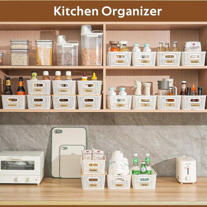 8 Pack Plastic Storage Bins by [Brand Name] - Stackable Baskets with Bamboo Lids for Pantry Organization