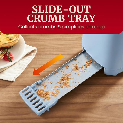 Elite Gourmet SLIMTOAST™ 2-Slice Long Slot Toaster - Cool-Touch Body, 6 Settings, Ocean Blue