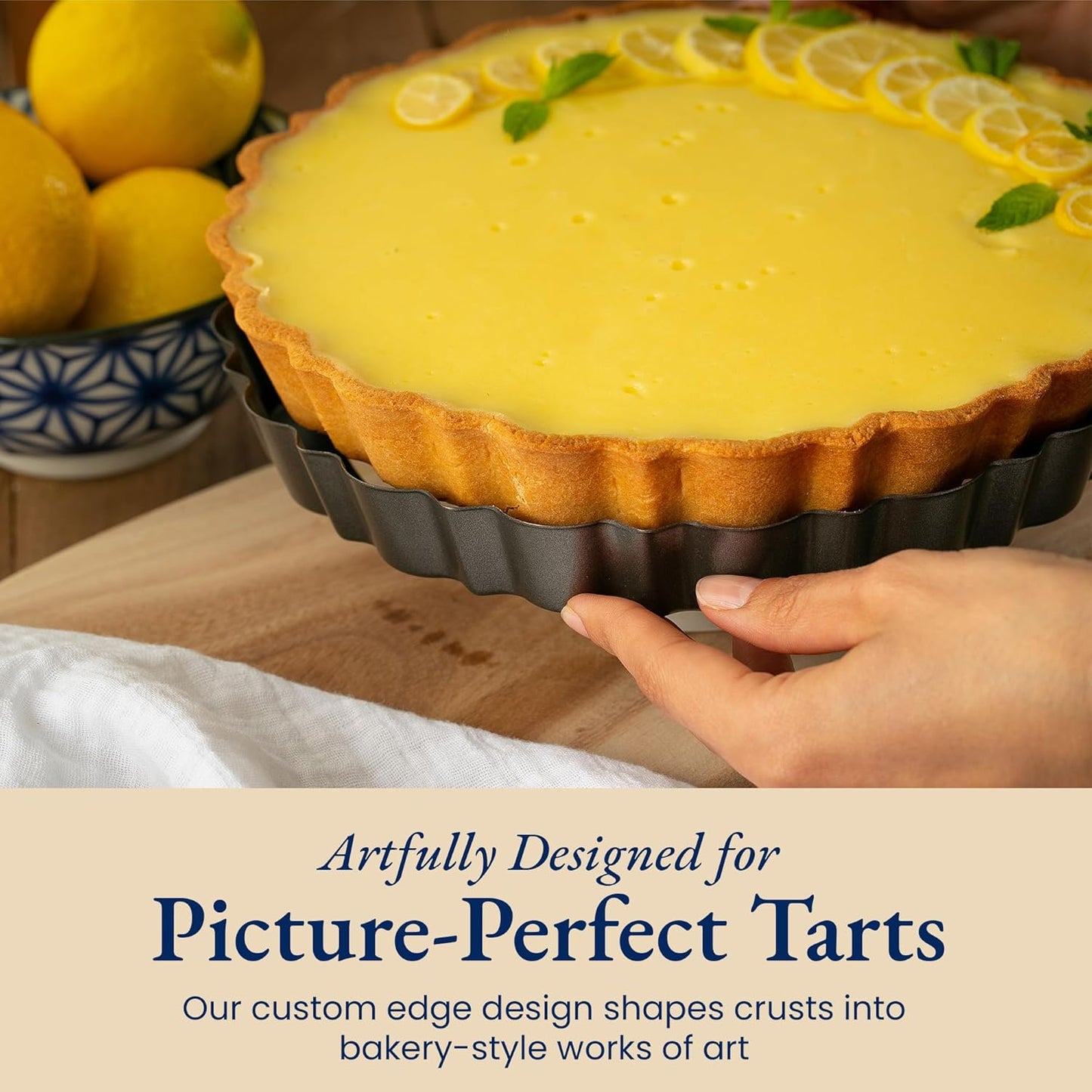 Patz&Patz 9-Inch All-in-One Fluted Tart Pan - Nonstick Carbon Steel with Removable Bottom & Silicone Crust Shaper