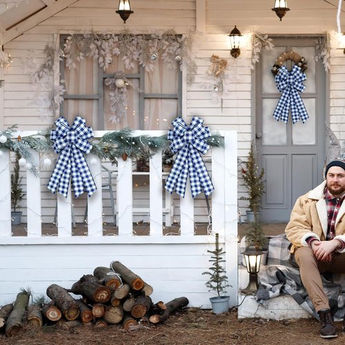 Blue Buffalo Plaid Wreath Bow - Stylish Blue & White Burlap Ribbon for Home Decor | Perfect for Birthdays & Anniversaries