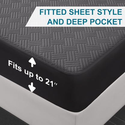Skiennix Waterproof Mattress Protector | Twin Size, Breathable & Noiseless Ultra-Soft Cover (Gray)