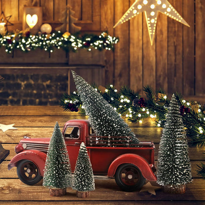 Skiennix Mini Christmas Tree - Small Pine Tree with Wooden Base for Holiday Table Decor | Green (4pcs)