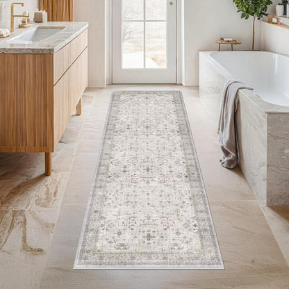 Hazo Haus Washable Light Gray Runner Rug - Non-Slip & Stain Resistant | 2'6"x8' for Kitchen, Bathroom, Hallway