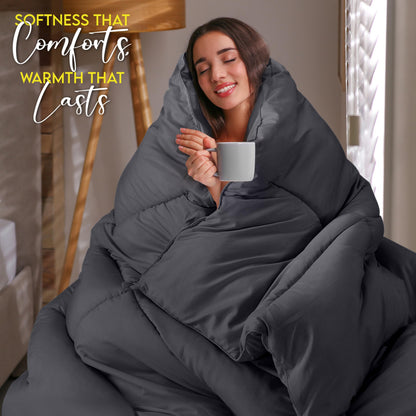 Utopia Bedding Queen Comforter Duvet Insert, Quilted Grey Comforter with Corner Tabs, Box Stitched Down Alternative Comforters Queen Size 88 x 88 inches
