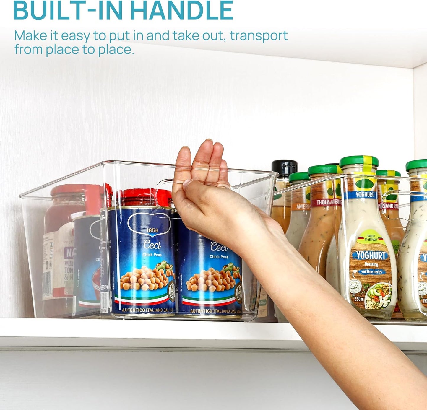 Vtopmart Clear Plastic Pantry Organizer Bins - 4 PCS Food Storage Bins with Handles for Kitchen & Fridge Organization