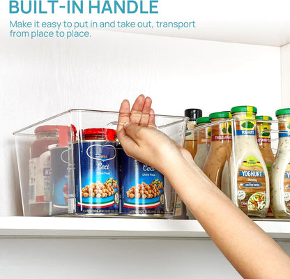 Vtopmart Clear Plastic Pantry Organizer Bins - 4 PCS Food Storage Bins with Handles for Kitchen & Fridge Organization