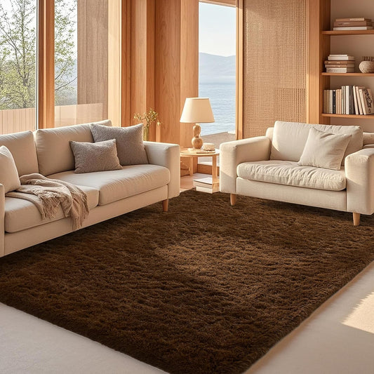 Ophanie Brown Area Rug - Plush 5x8 Fluffy Shaggy Carpet for Living Room & Bedroom Decor