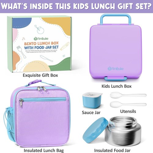 Fimibuke Kids Bento Lunch Box - Leakproof & Insulated 8.5OZ Food Jar | BPA-Free, Dishwasher Safe, 3-4 Compartments