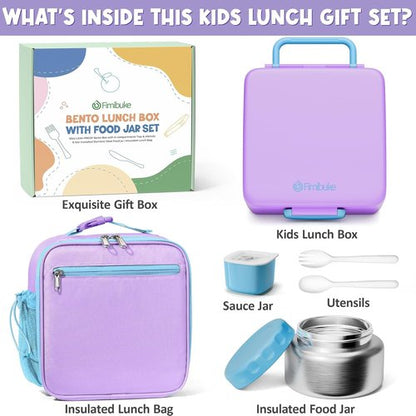 Fimibuke Kids Bento Lunch Box - Leakproof & Insulated with 8.5oz Food Jar, Utensils & Bag | BPA Free, Dishwasher Safe
