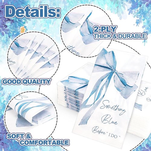 JarThenaAMCS Disposable Blue Bow Napkins - 50 Pcs Elegant Bowknot Design for Bridal Showers & Parties