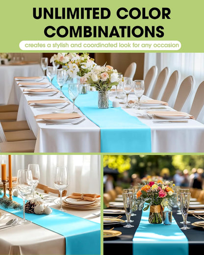 Pureegg Disposable Table Set - 10 Pack of 54''x108'' Tablecloths & 14''x108'' Runners, Leakproof & Stain-Resistant for Events