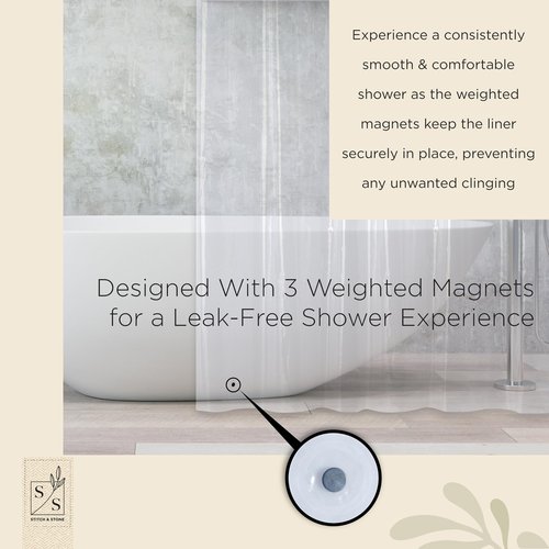 Stitch & Stone Shower Curtain Liner, Premium Medium Weight Durable Waterproof 6g PEVA for Bathroom with Weighted Magnets, Standard Size 72" x 72", Clear 1 Pack
