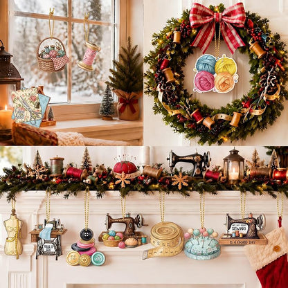 Sewing Theme Christmas Ornaments – 36 Pcs, 12 Styles, Wooden Decor (Variation: Sewing)