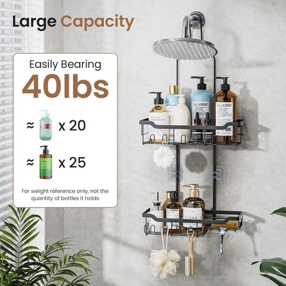 Skyapex Hanging Shower Caddy - Adjustable Height Shower Organizer | Rustproof Shelf Rack for Large Shampoo Bottles