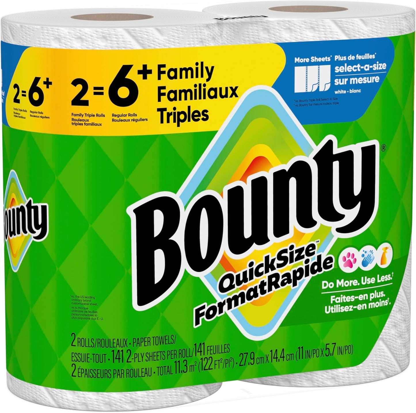 Bounty Paper Towels - Quick Size White Family Triple Rolls | Equivalent to 6 Regular Rolls