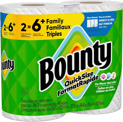 Bounty Paper Towels - Quick Size White Family Triple Rolls | Equivalent to 6 Regular Rolls