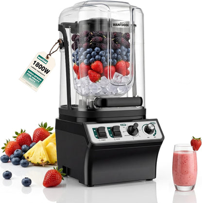 WantJoin Commercial Blender - 80Oz Quiet Smoothie Maker with Soundproof Shield & Self-Cleaning Feature