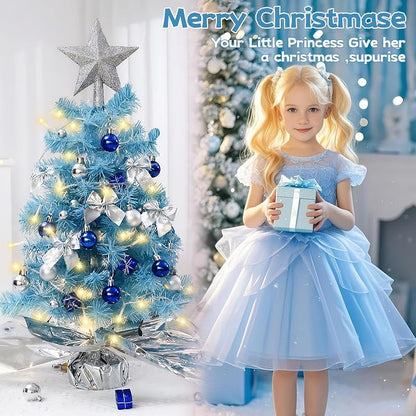 Blue Mini Artificial Christmas Tree - Tabletop Cedar Themed Xmas Tree, 12in, Reusable