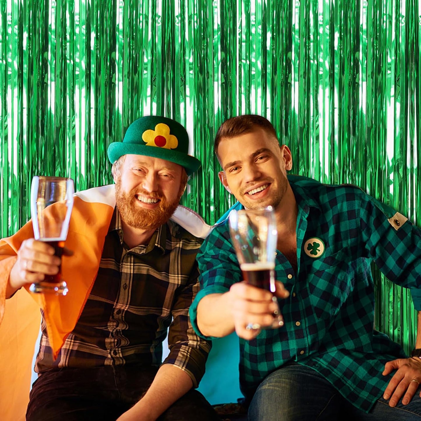 Skiennix Green Streamers Backdrop - Jungle Party Decorations | Foil Fringe Curtains for Photo Booth