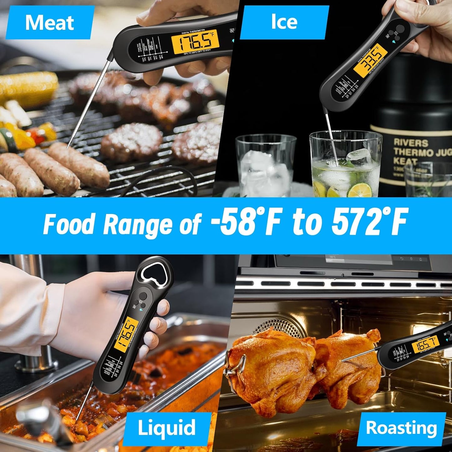 Skiennix Digital Meat Thermometer - Instant Read Cooking Tool with Backlight & Calibration | Perfect for BBQ, Turkey, Candy, Liquids