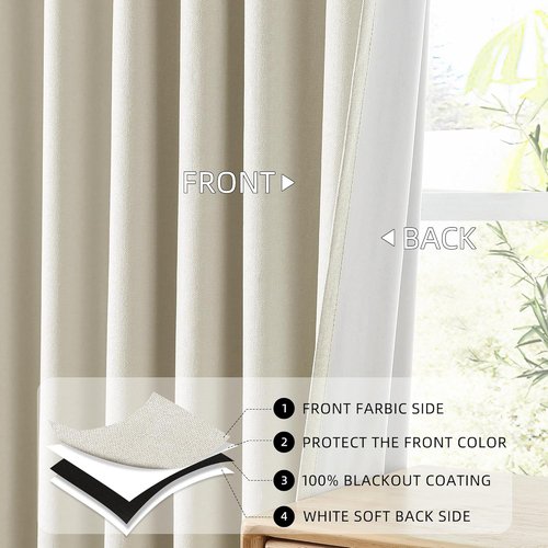 ChrisDowa Blackout Curtains - 100% Solid Birch | Thermal Insulated, Soundproof, 63" Long, 2 Panels