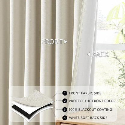 ChrisDowa Blackout Curtains - 100% Solid Birch | Thermal Insulated, Soundproof, 63" Long, 2 Panels