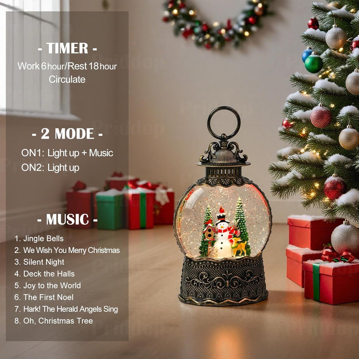 Priddop Snowman Snow Globe - Musical Christmas Decoration with Classic Relief Texture | 10.6 Inch