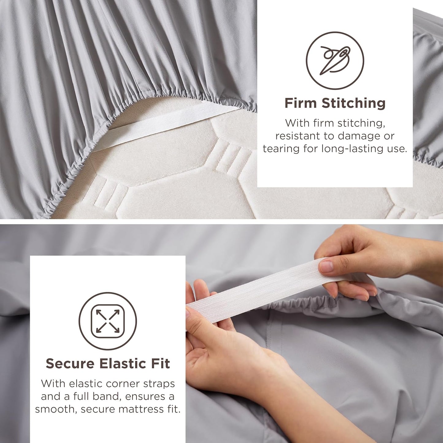 Bedsure Deep Pocket Twin Sheets Set - Soft & Cooling 3-Piece Bed Sheets for Mattresses Up to 21" - Light Grey