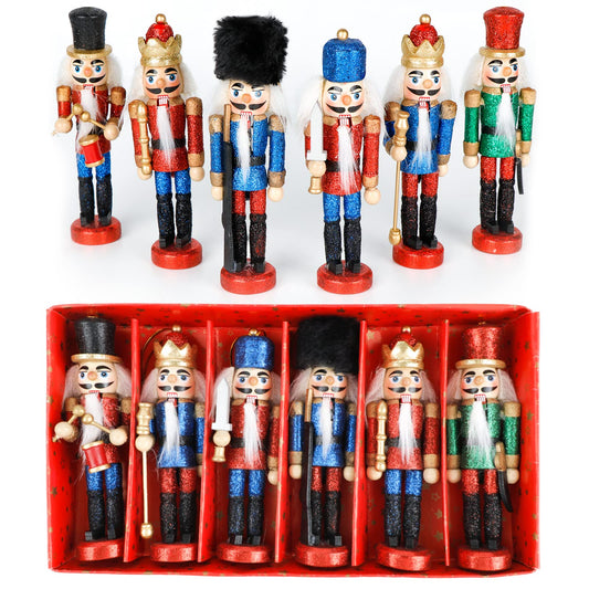 OurWarm Nutcracker Christmas Decorations 6Pcs Christmas Nutcrackers Ornaments, Sparkle Nutcrackers Figures for Christmas Tree Ornaments Birthday Gift Home Party Xmas Decorations