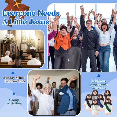 Bememo 12 Pcs Little Jesus Love You Figure Original Rubber Easter to Hide and Seek March for Jesus Religious Party Favors Sunday School Baptism Easter Gifts(Retro Color)