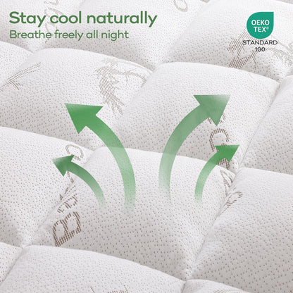 OLANLY Queen Mattress Topper - Cooling Bamboo Viscose Pillow Top for Back Pain Relief | Plush Down Alternative, White