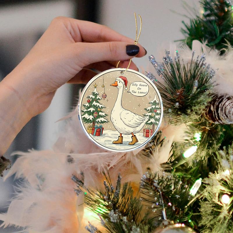 Funny Christmas Ornament - Silly Goose On The Loose 2 Acrylic Hanging Decoration, 3.6 in
