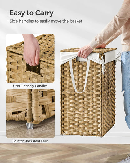 SONGMICS Laundry Hamper - 23.8 Gallon Synthetic Rattan Basket with Lid & Handles | Goose Yellow, Foldable