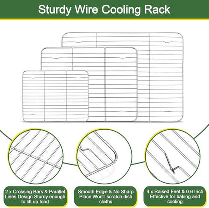 E-far Baking Sheet Set - Stainless Steel Cookie Sheets with Cooling Racks | 16/12.5/9.3 Inch, Non-Toxic & Easy Clean