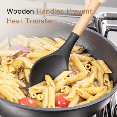 Astercook 39 PCS Kitchen Utensils Set - Heat Resistant Silicone Cooking Tools with Wooden Handles | BPA-Free & Nonstick Safe
