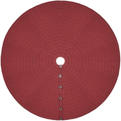 72-Inch Rib Knit Christmas Tree Skirt with Oak Buttons - Burgundy (Variation: Burgundy+72-Inch)