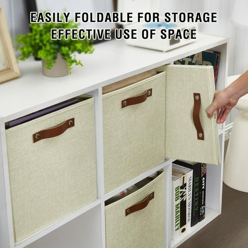 Bagnizer Collapsible Storage Cube Bins - Foldable Organizer Baskets with 2 Handles | 13"x13"x13", 4 Pack, Beige