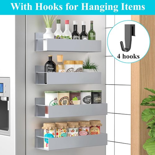 HuggieGems Magnetic Spice Storage Rack - 4 Pack Gray Organizer for Refrigerator & Oven