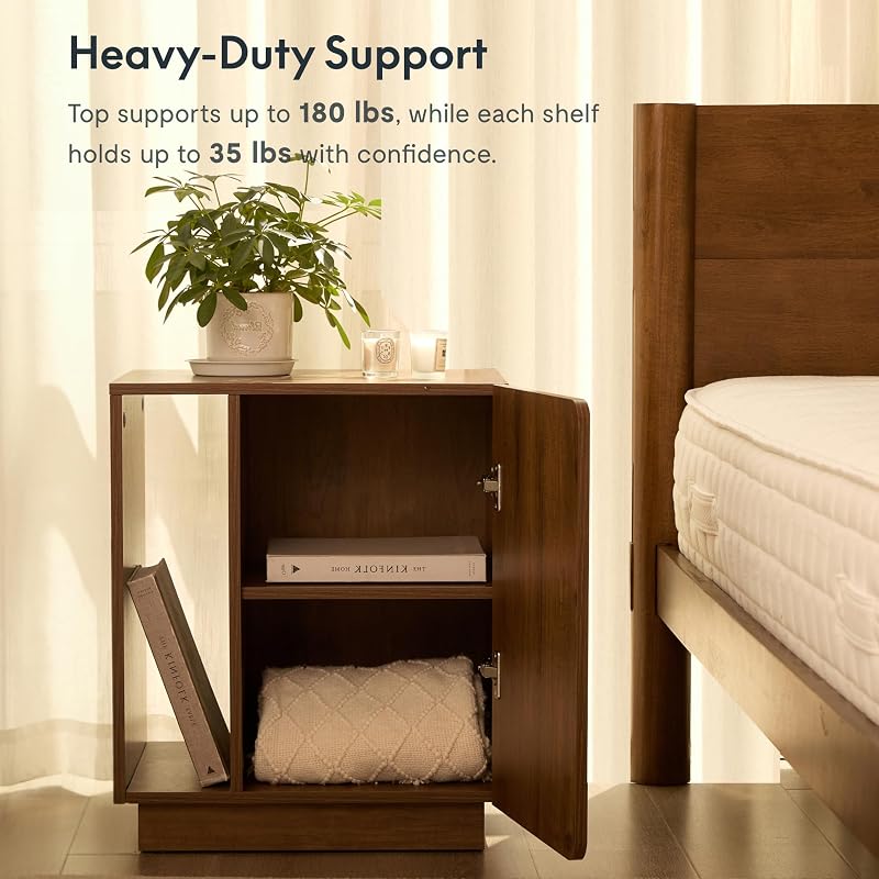 FLEXISPOT Nightstand with Charging Station - Mid-Century Walnut, Right Variation