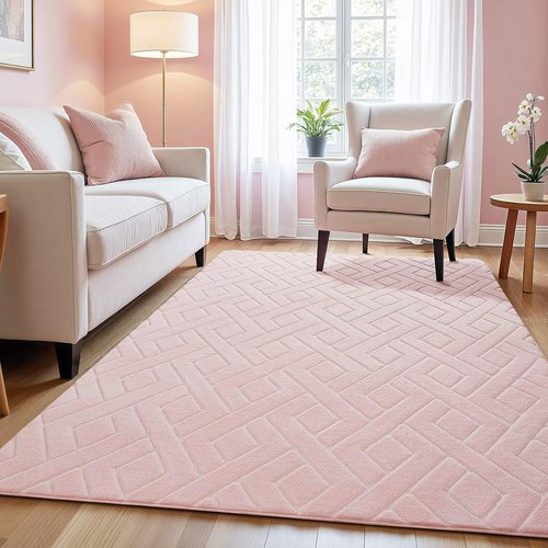 Macgace Ultra Soft Pink Area Rug - Modern Geometric Shag for Girls' Bedroom | 4x6 Washable Nonslip Carpet