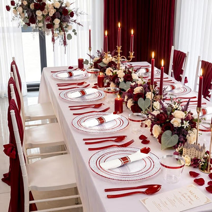 350 Piece Red Plastic Plates for Weddings & Holidays - Clear & Red+350 Variation