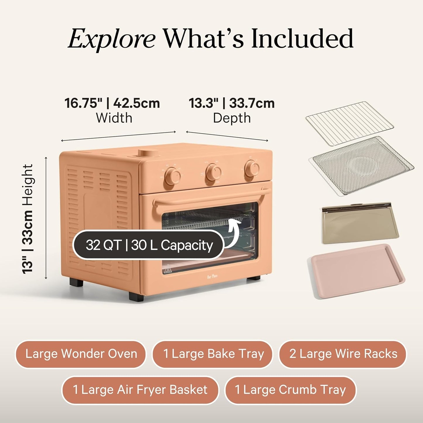 Our Place Large Wonder Oven - 6-in-1 Stainless Steel Air Fryer Toaster Oven | 31.7 QT Capacity - Toast, Roast, Bake & More | Spice