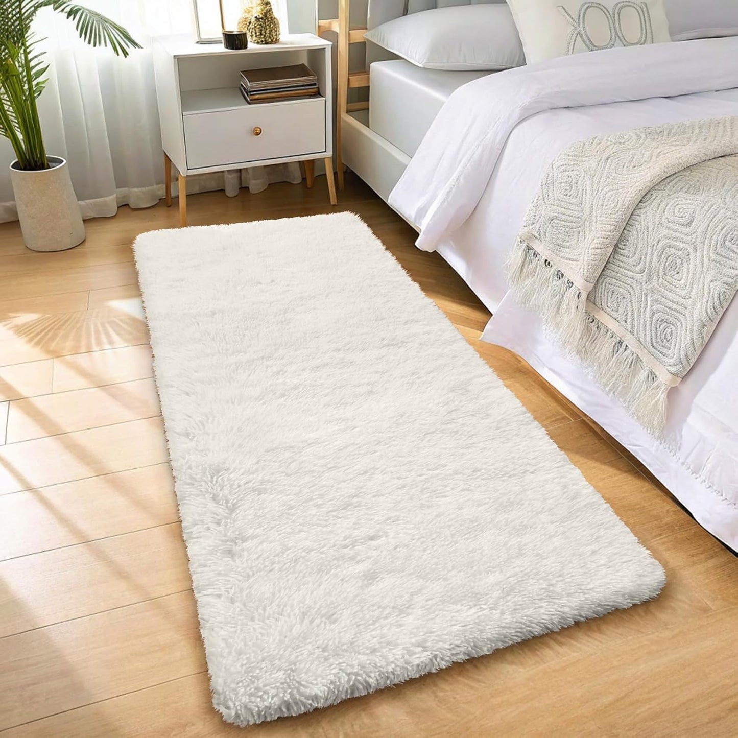 OLANLY Runner Rugs - Soft Fluffy Machine Washable 2x5 for Hallway & Bedroom | Ivory Shaggy Indoor Carpet